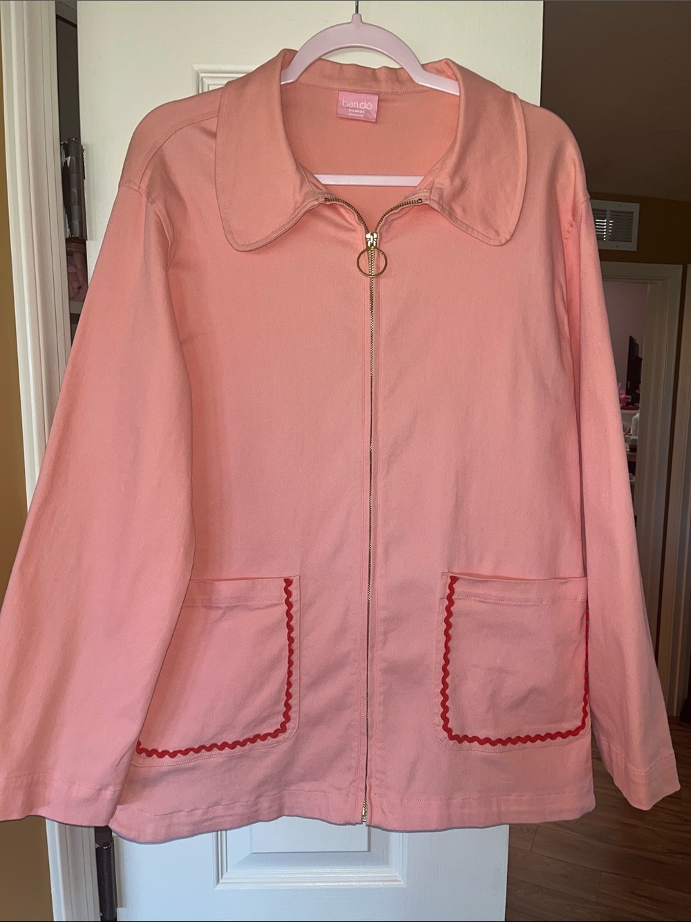 ban.do Peachy-Pink Coat/Jacket with decorative red piping